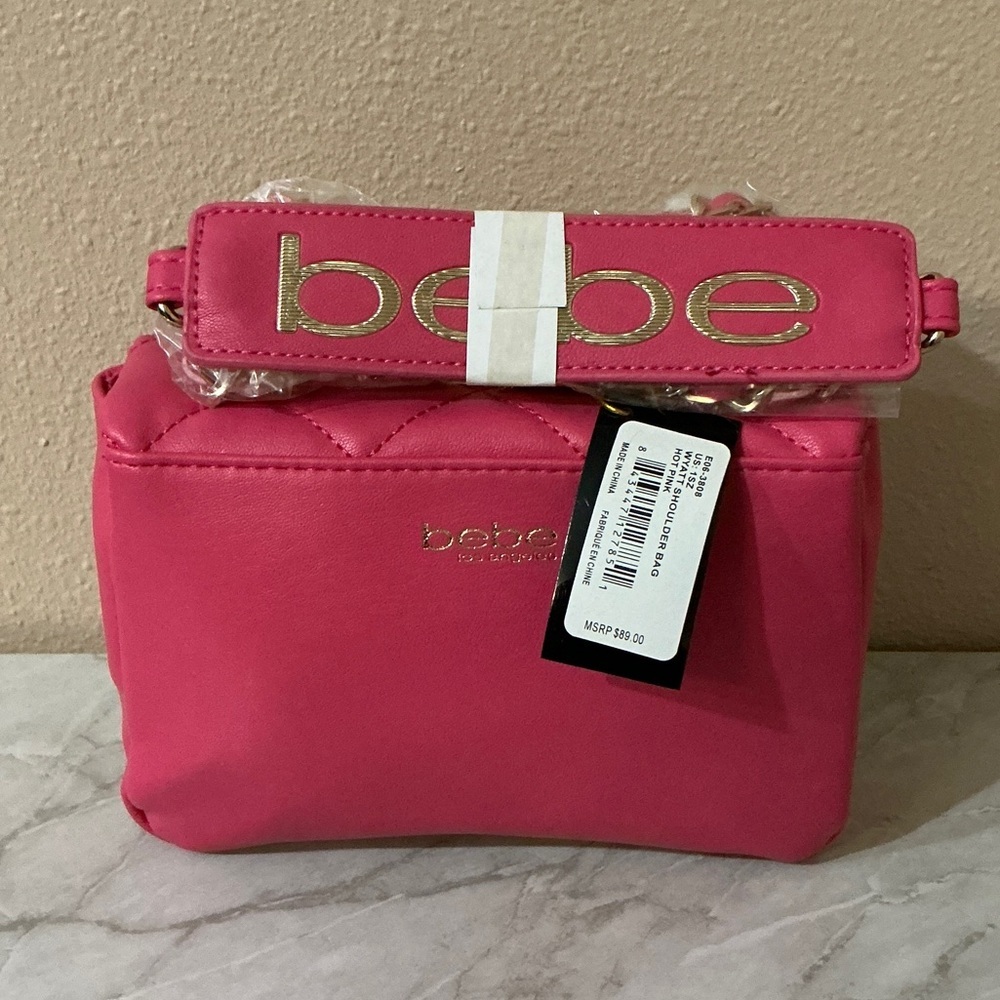 Bebe Hot Pink Quilted Mini Bag & Bebe Bag Chain. - Picture 3 of 5